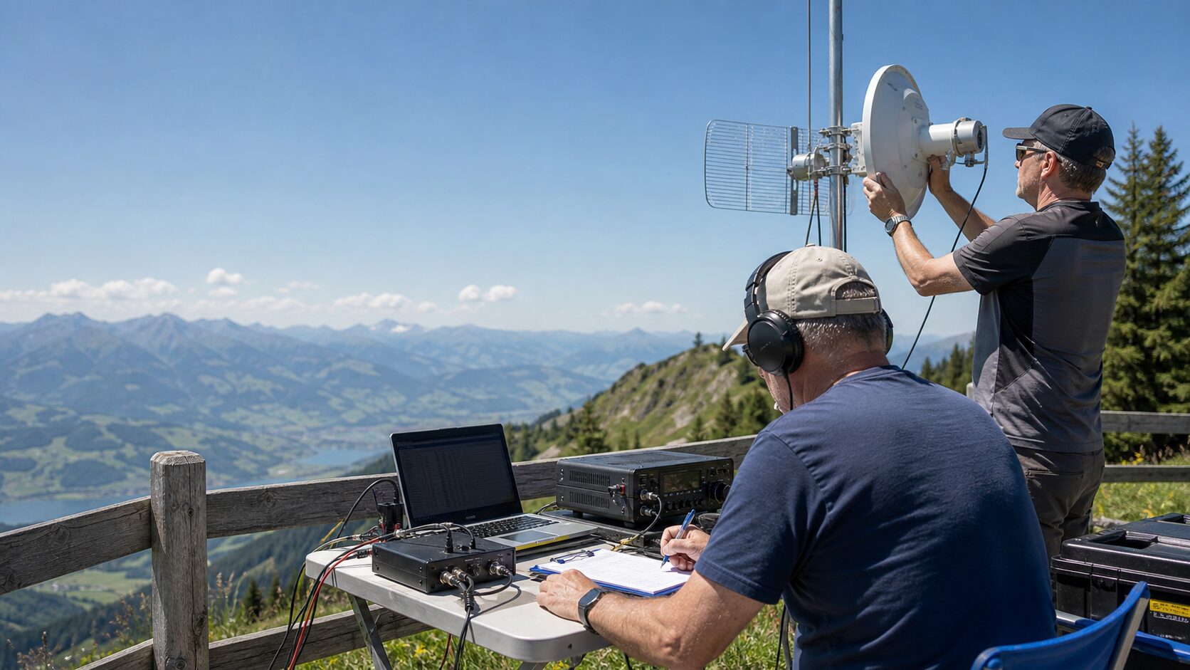 Summer Swiss mountain VHF UHF microwave contest station
